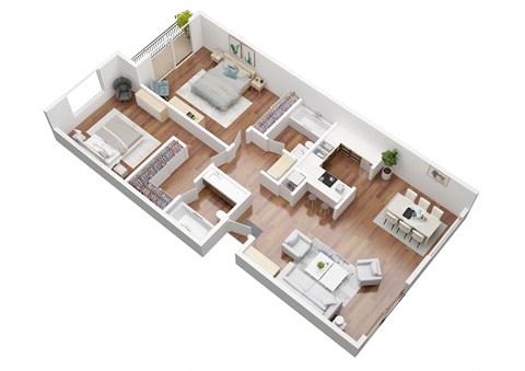 Floor plan for 2 beds, 2 baths, 944 sqft